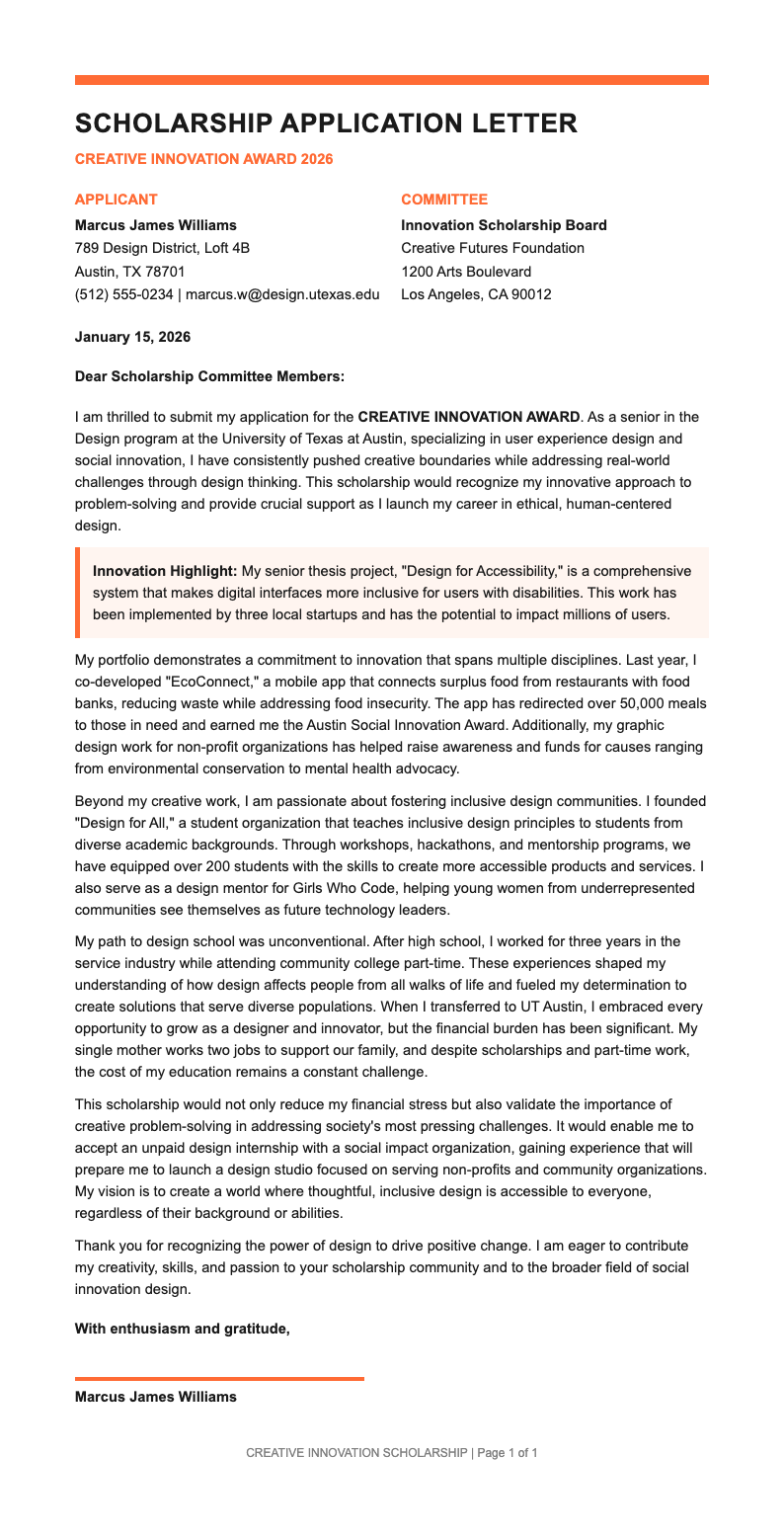 Bold Contemporary Scholarship Letter